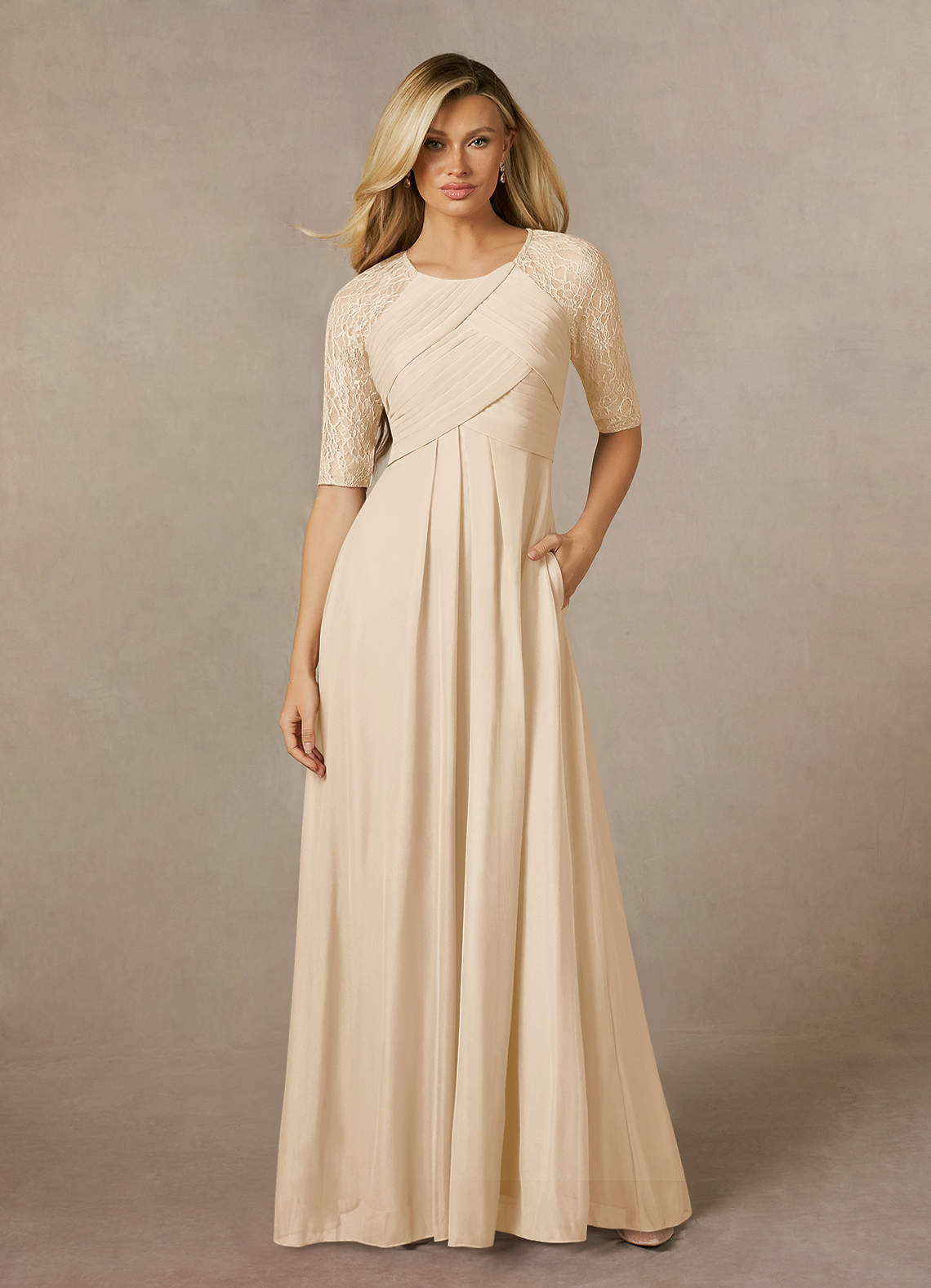Champagne A-Line Lace Mesh Dress