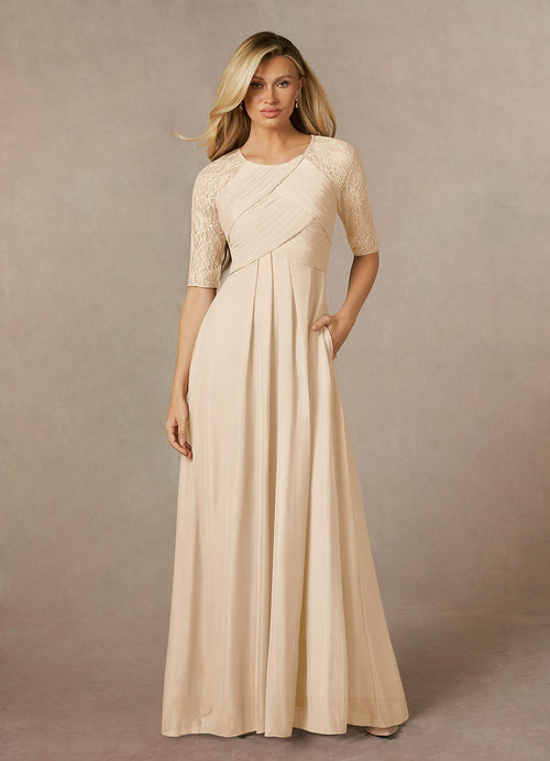 Champagne A-Line Lace Mesh Dress