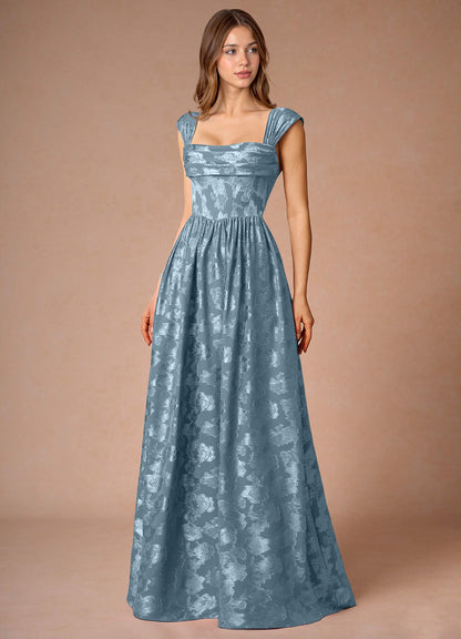 Hazel Dusty Blue Pleated Maxi Prom Dress  Dress