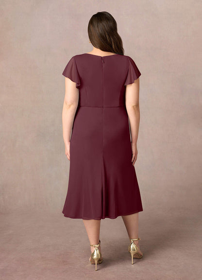 Cabernet A-Line V-Neck Pleated Mesh Dress
