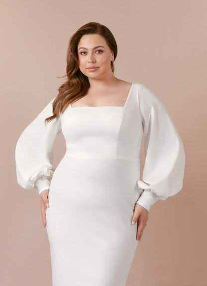 Diamond White Sheath Square Neckline Stretch Crepe Dress