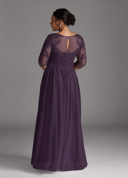 Plum A-Line Scoop lace Mesh Dress