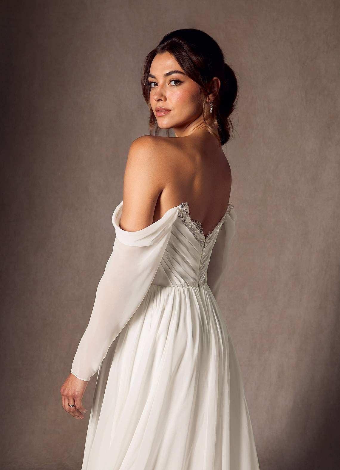Cream A-Line Sweetheart lace Chiffon Dress