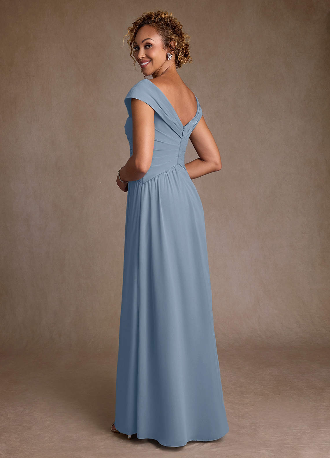 Dusty Blue A-Line Pleated Chiffon Dress