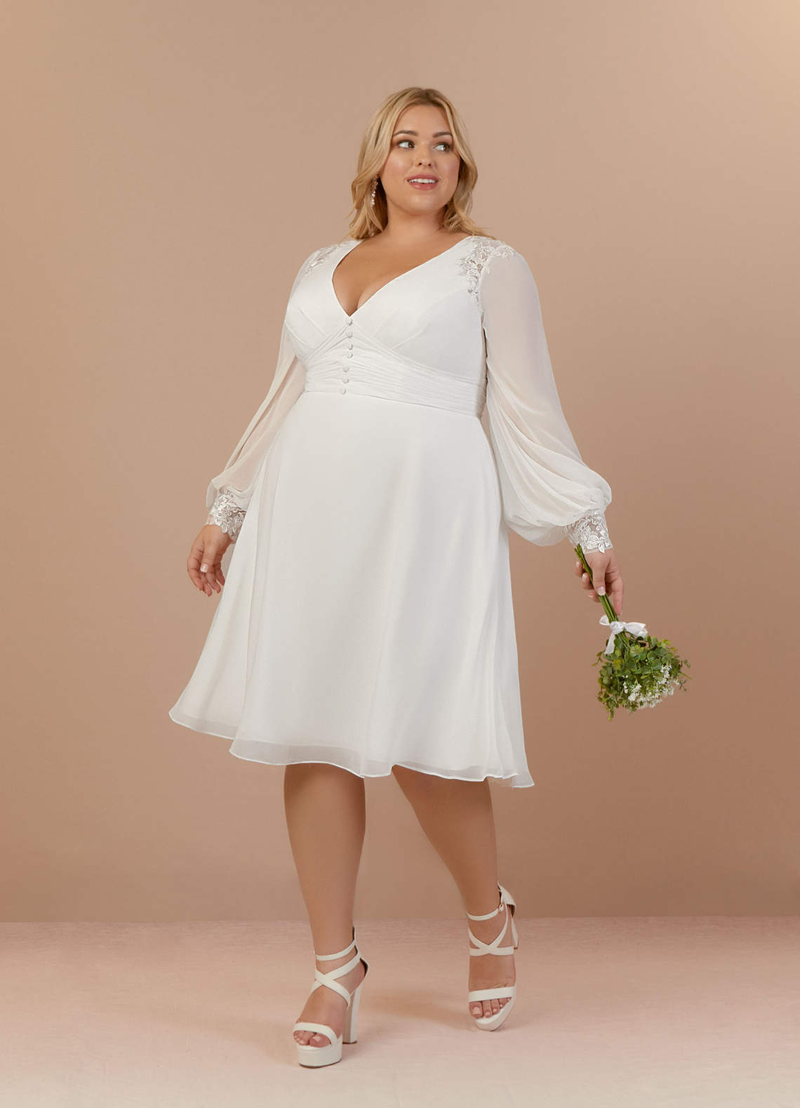 Diamond White A-Line V-Neck Lace Chiffon Dress