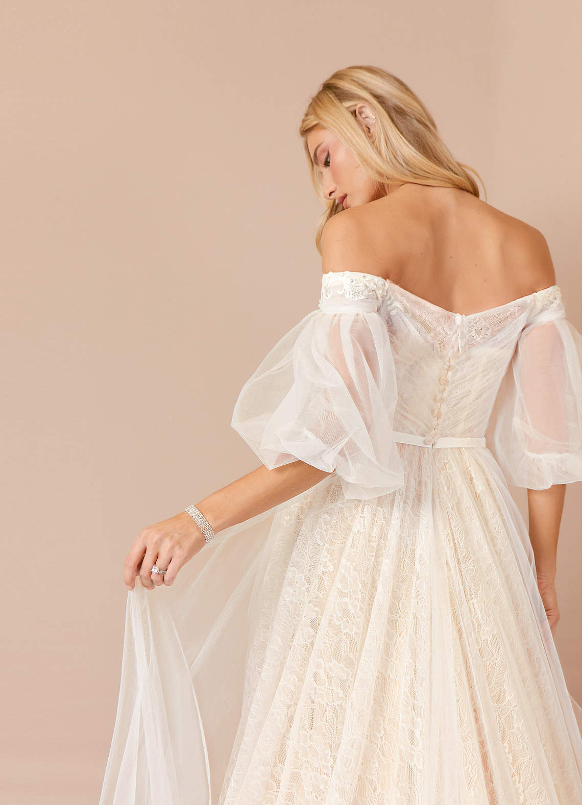 Diamond White Champagne Ball-Gown Sequins Tulle Dress
