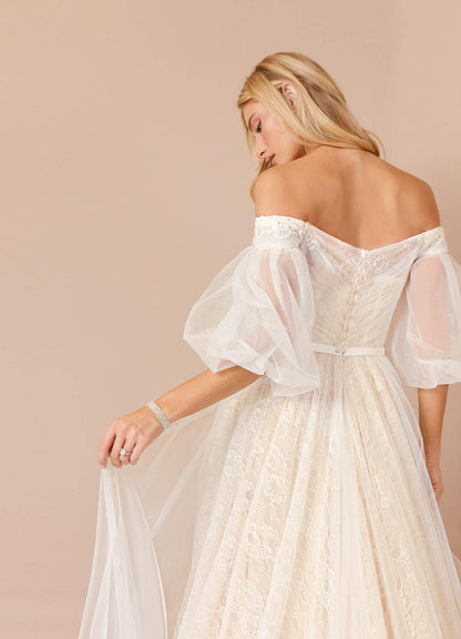 Diamond White Champagne Ball-Gown Sequins Tulle Dress