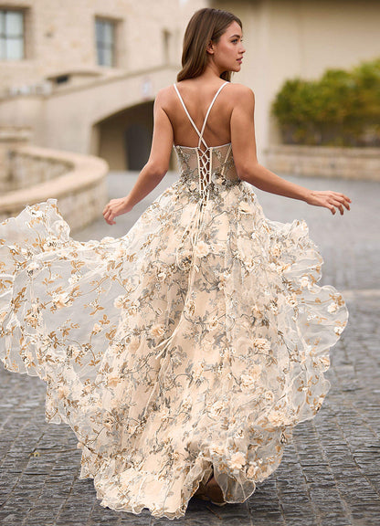 Elara Light Apricot 3D Floral Prom Dress  Dress