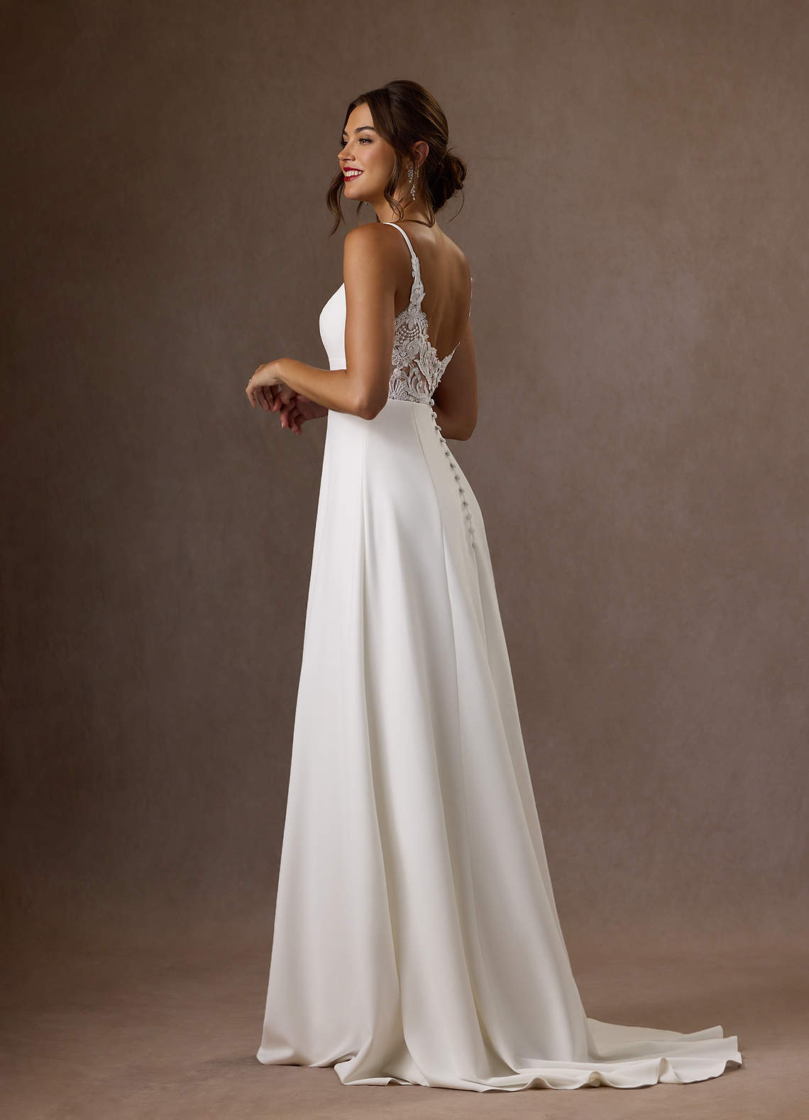 Diamond White A-Line V-Neck Sequins Stretch Crepe Dress