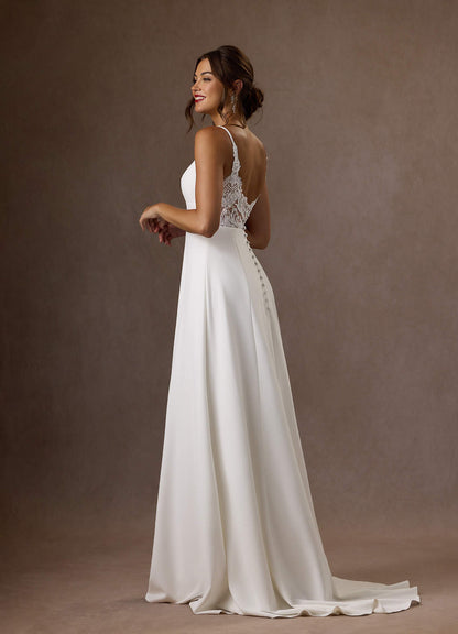 Diamond White A-Line V-Neck Sequins Stretch Crepe Dress