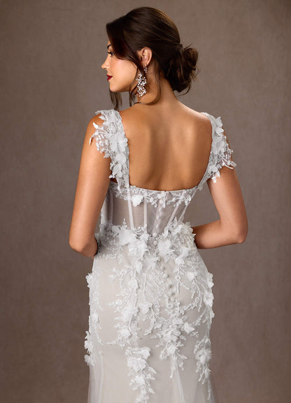 Diamond White Mermaid Strapless Lace Dress