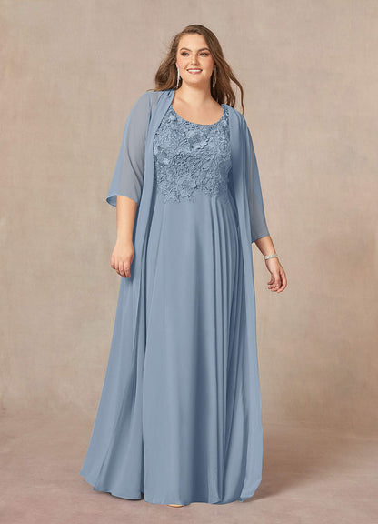 Dusty Blue A-Line Scoop lace Chiffon Dress