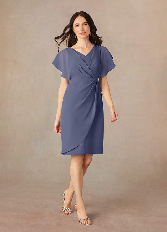 Stormy Sheath V-Neck Pleated Chiffon Dress