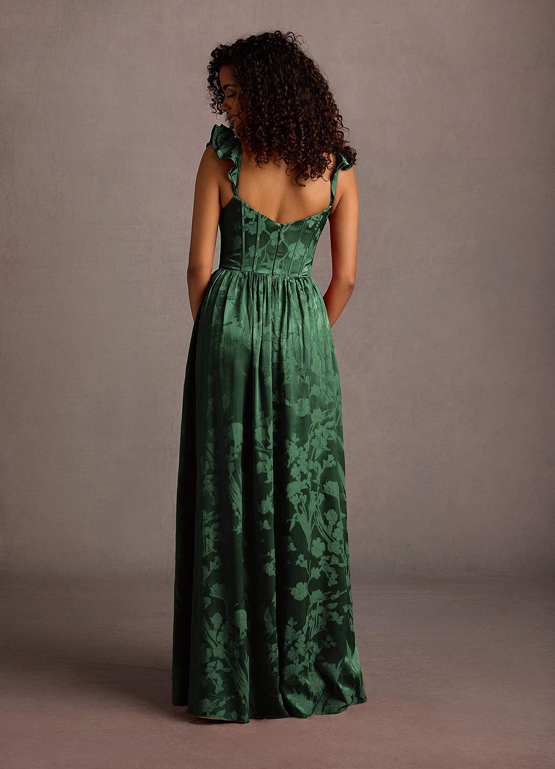 Jianna Hunter Green Flutter Sleeves Maxi Dress