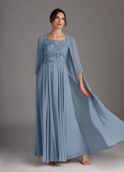 Dusty Blue A-Line Scoop lace Chiffon Dress