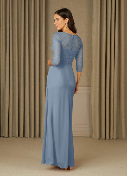 Dusty Blue A-Line Lace Chiffon Dress