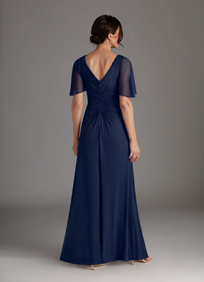 Dark Navy A-Line Pleated Jersey Dress