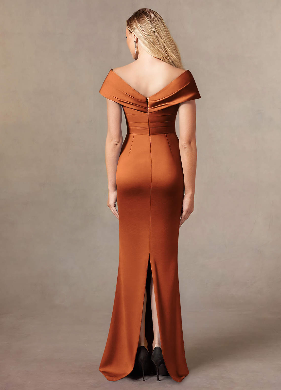 Cinnamon Mermaid Pleated Stretch Satin Dress