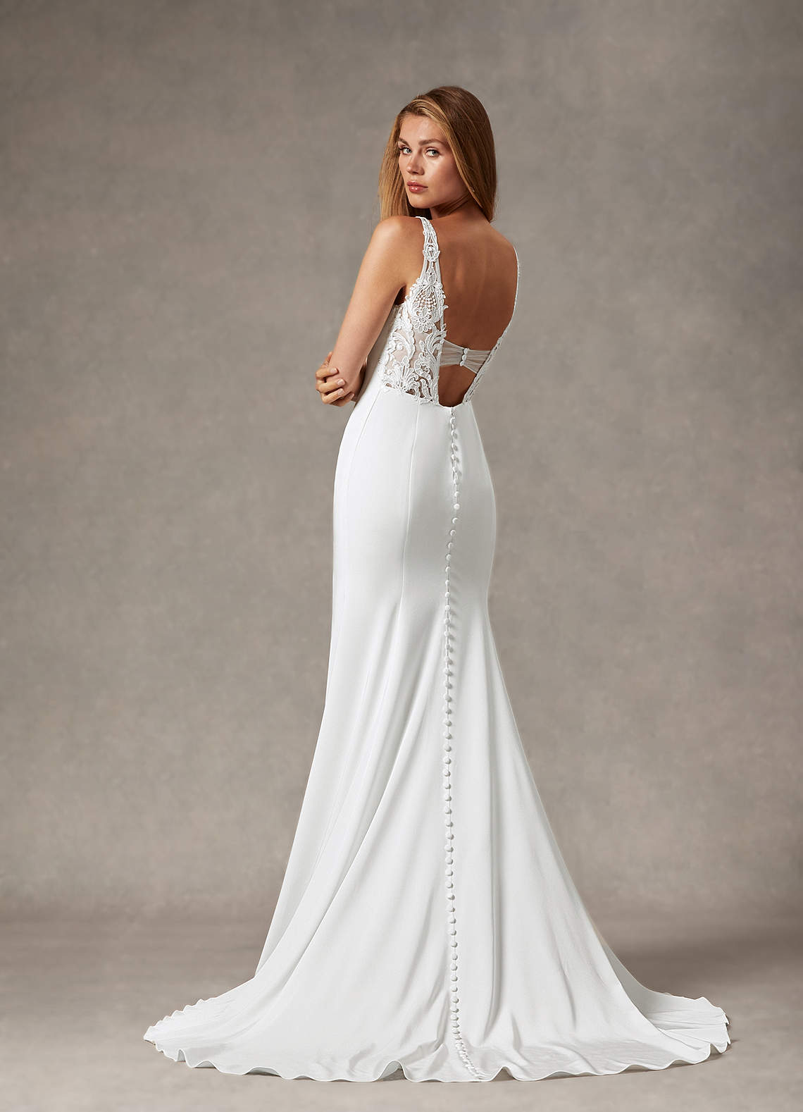Diamond White Mermaid Scoop Sequins Crepe Back Satin Dress