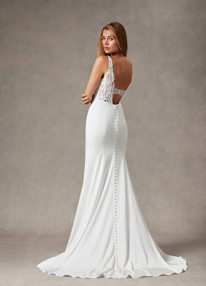Diamond White Mermaid Scoop Sequins Crepe Back Satin Dress