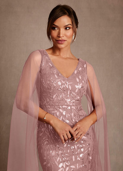 Dusty Rose Sheath Lace Tulle Dress