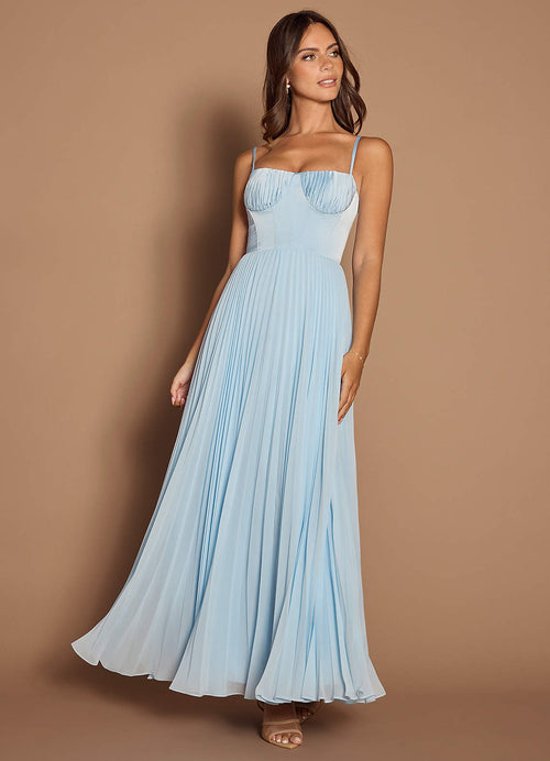 Anita Sky Blue Pleated Maxi Dress