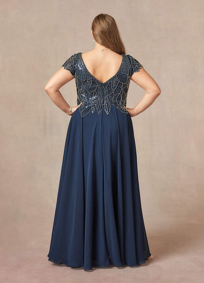 Dark Navy A-Line Sequins Chiffon Dress