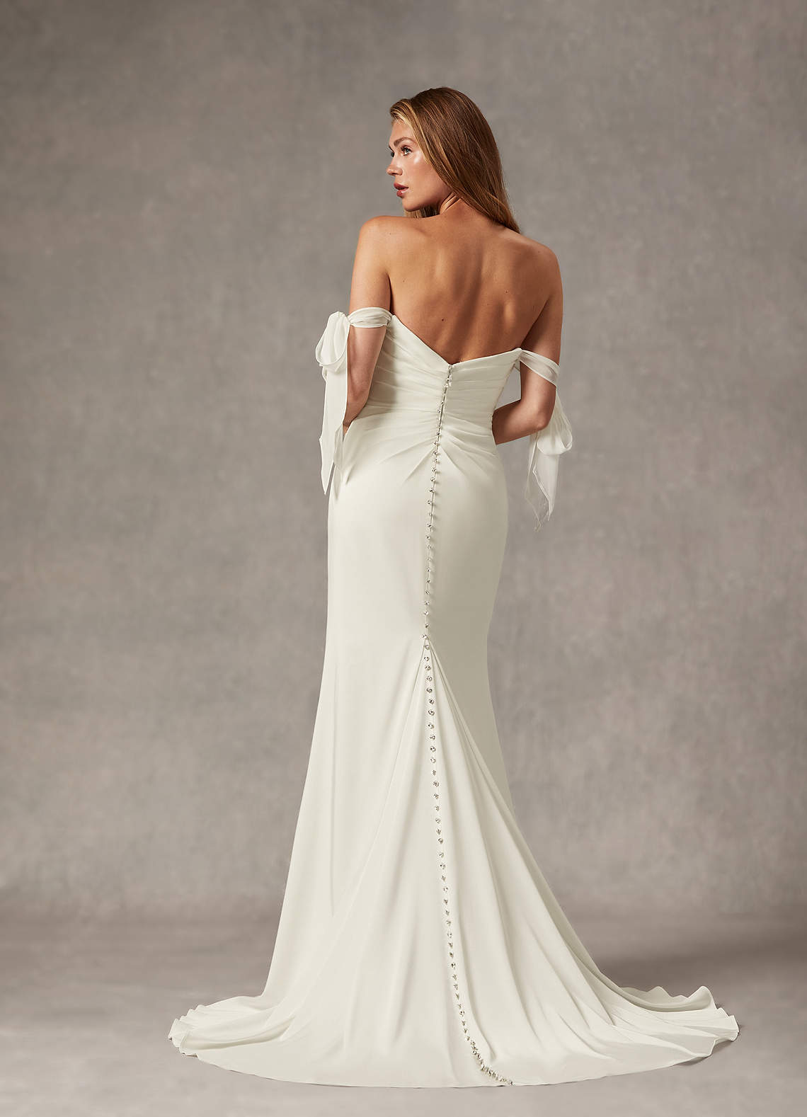 Cream Mermaid Off the Shoulder Crepe Back Satin Dress