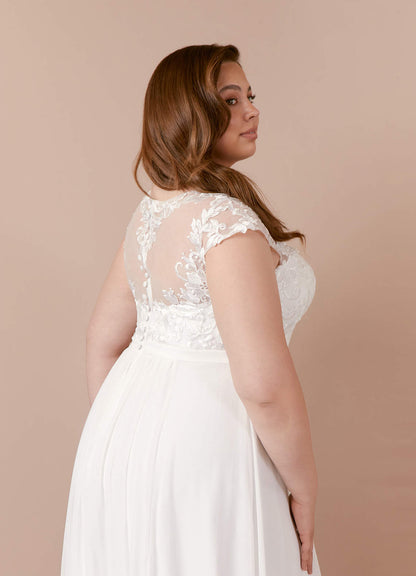 Diamond White A-Line Scoop Sequins Chiffon Dress