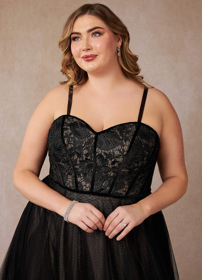 Black Diamond White Ball-Gown Lace Tulle Dress