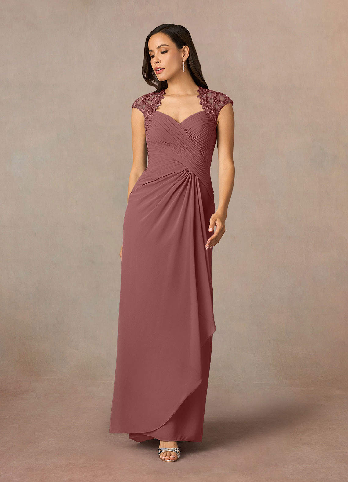 Desert Rose A-Line Queen Anne Sequins Chiffon Dress