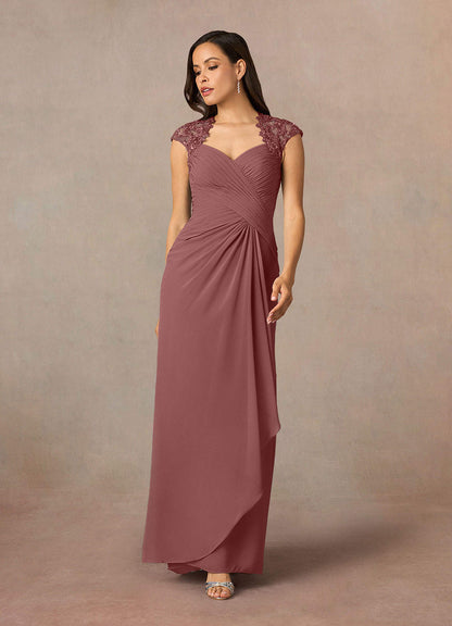 Desert Rose A-Line Queen Anne Sequins Chiffon Dress
