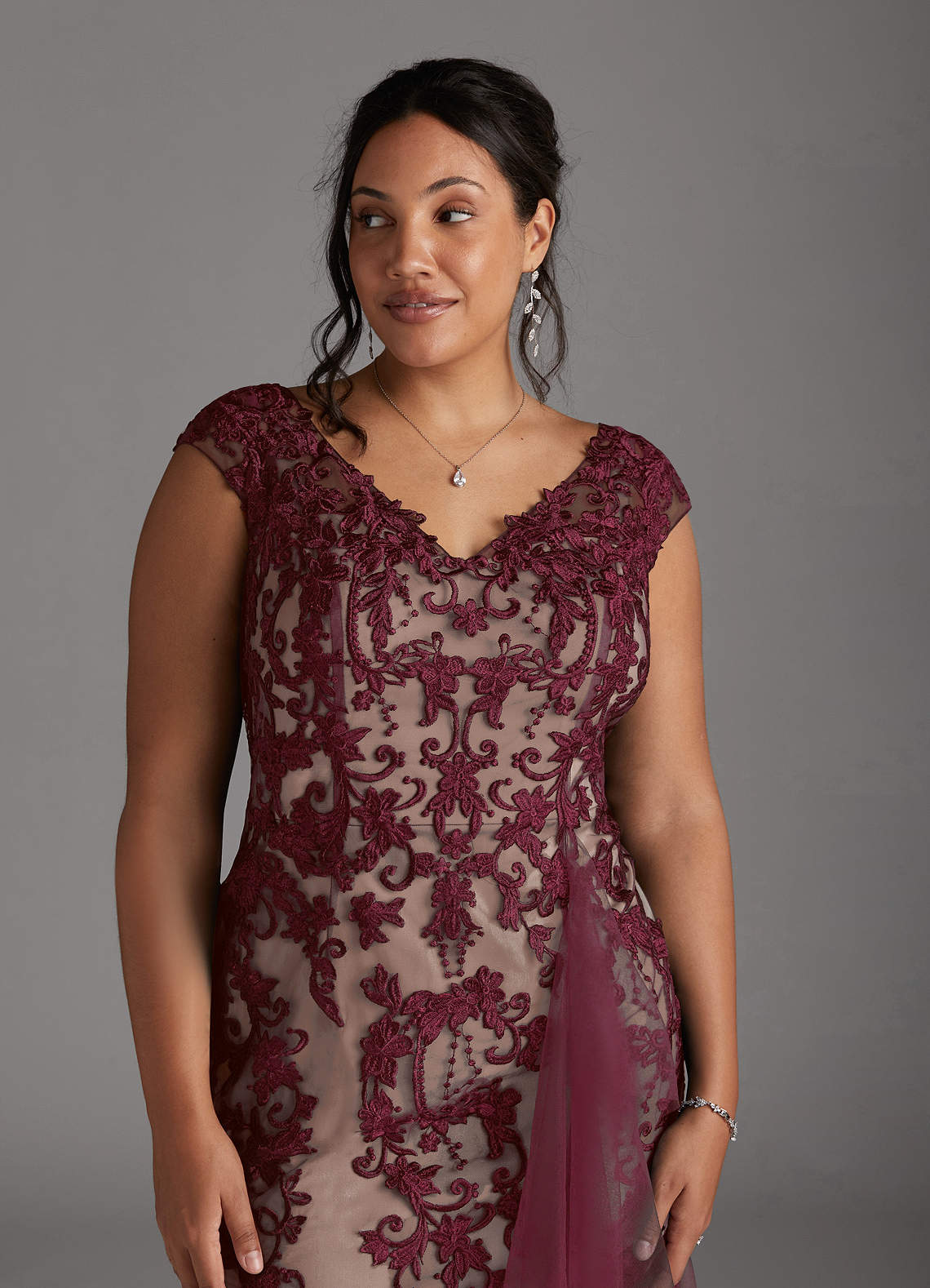 Cabernet Champagne Mermaid Lace Tulle Dress