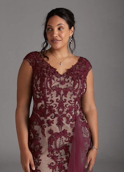 Cabernet Champagne Mermaid Lace Tulle Dress