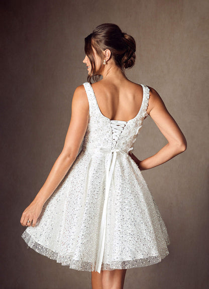 Diamond White A-Line with Pockets Beading Dress