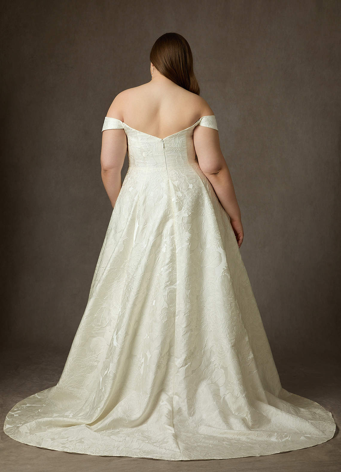 Antique White Ball-Gown Strapless Floral Jacquard Dress