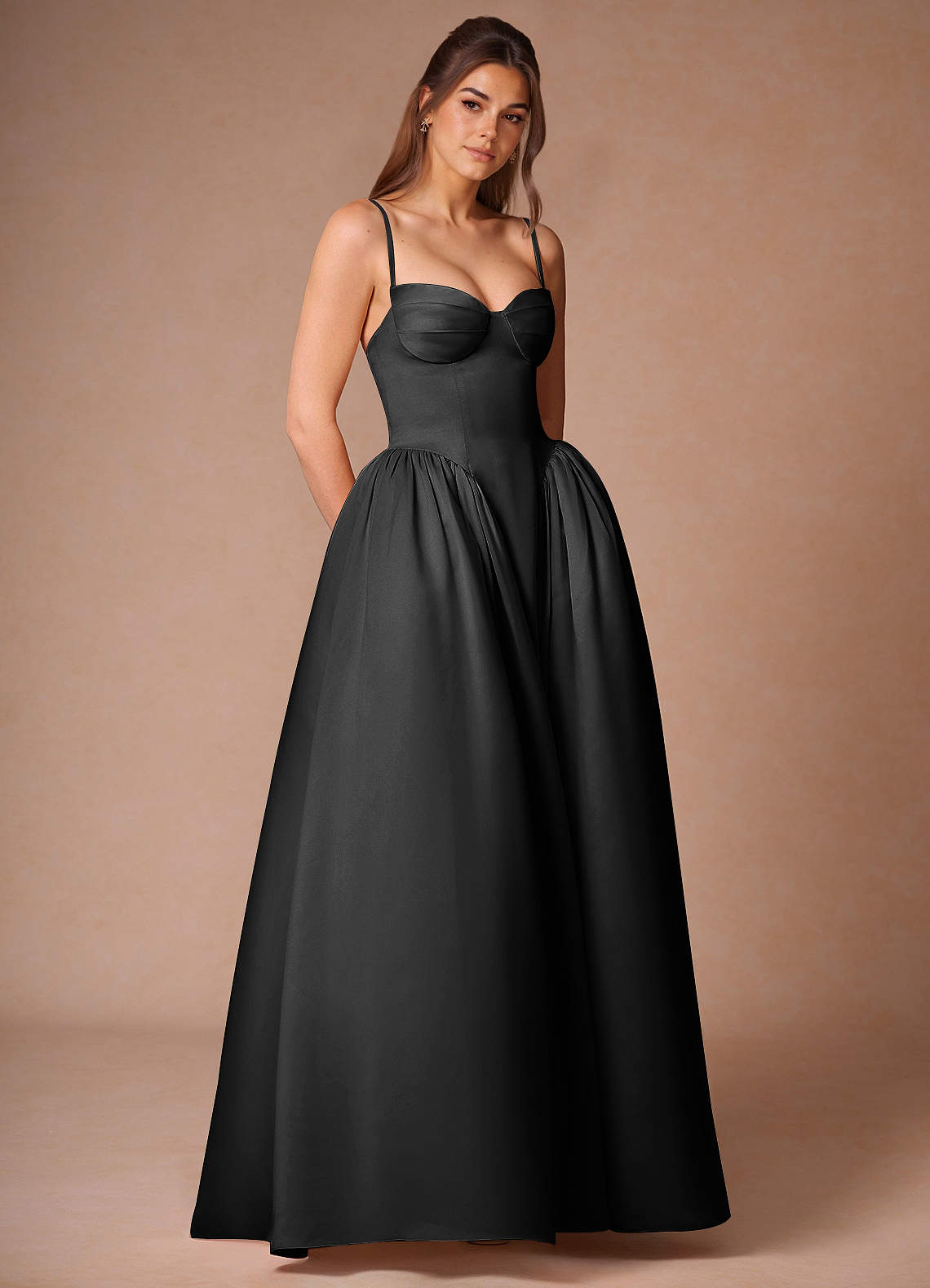 Relana Black Sleeveless Bandeau Ballgown