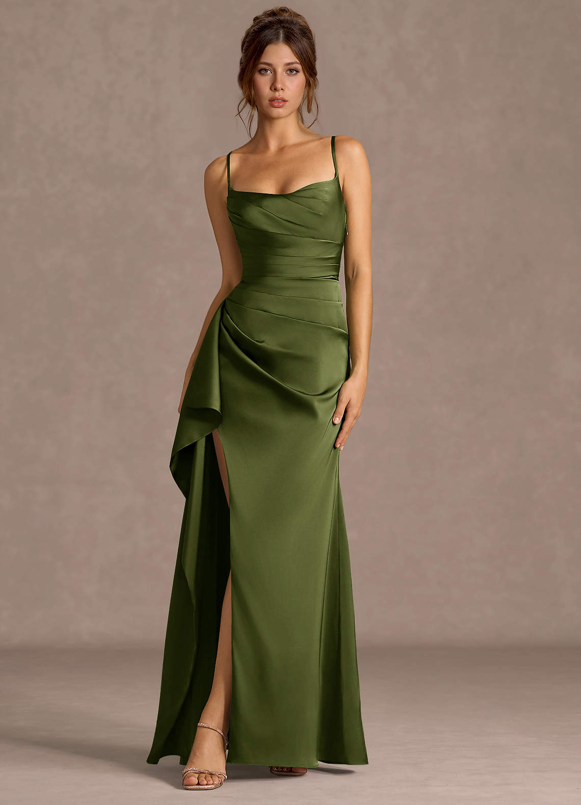 Thora Olive Open Back Prom Dress