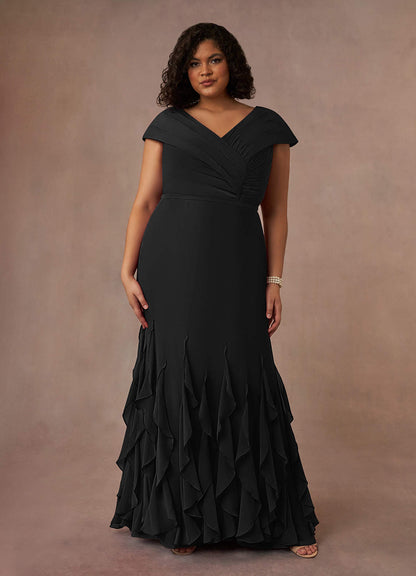 Black Mermaid Ruched Chiffon Dress