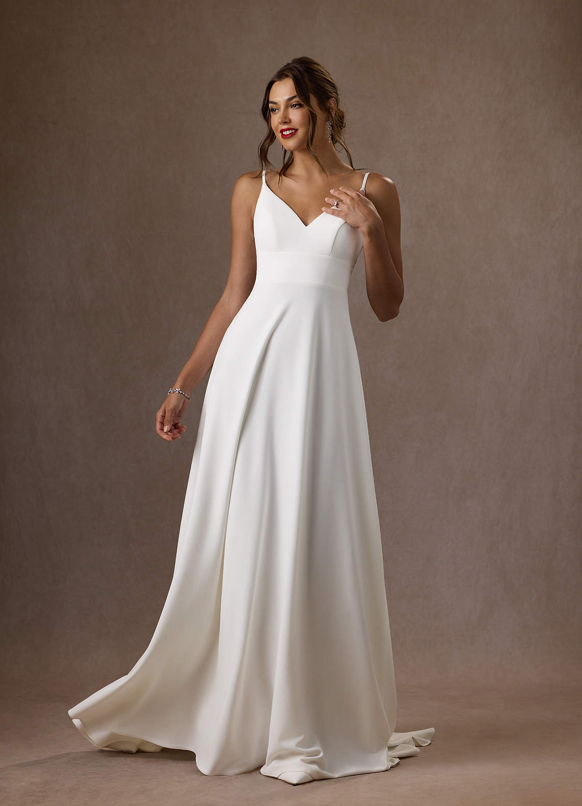 Diamond White A-Line V-Neck Sequins Stretch Crepe Dress