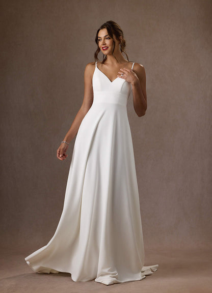 Diamond White A-Line V-Neck Sequins Stretch Crepe Dress