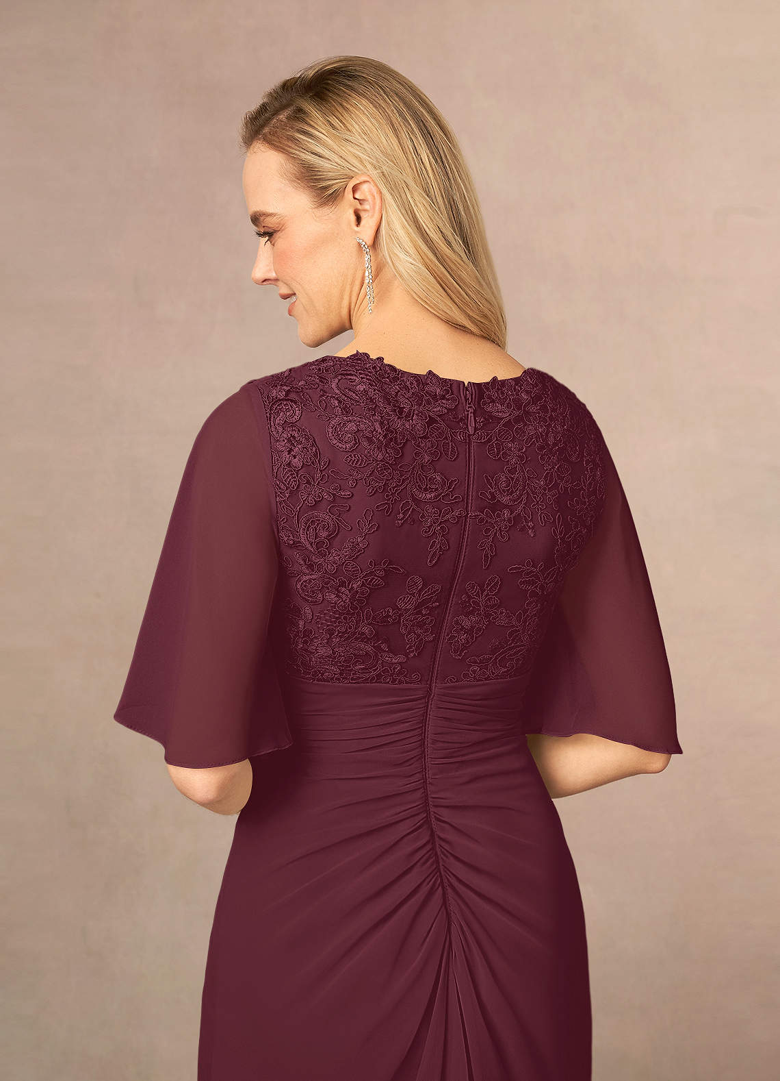 Cabernet A-Line V-Neck Lace Chiffon Dress