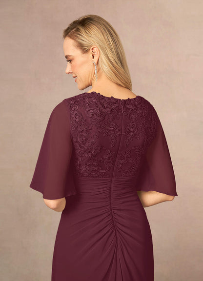 Cabernet A-Line V-Neck Lace Chiffon Dress