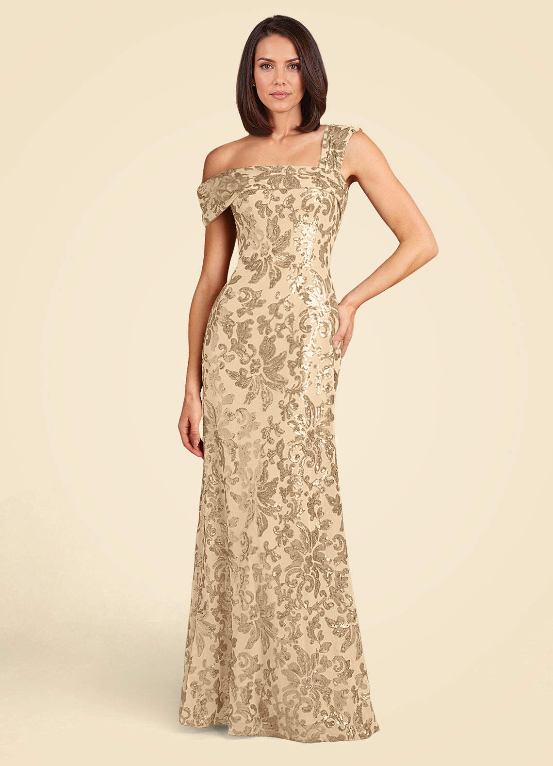 Champagne A-Line Sequins Lace Dress