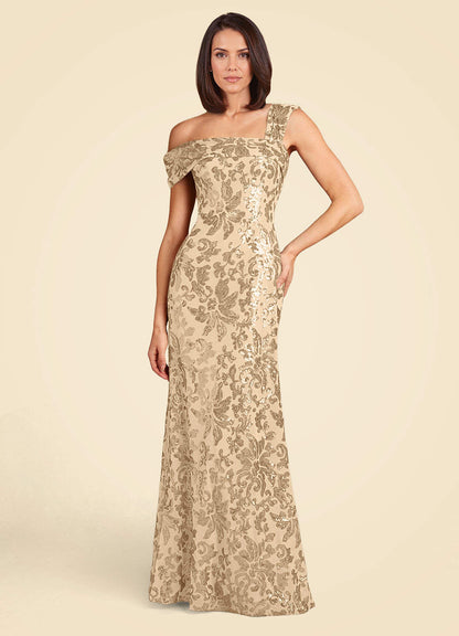 Champagne A-Line Sequins Lace Dress