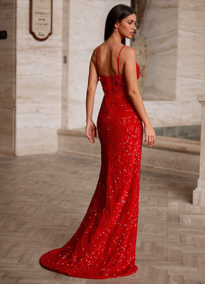 Velvetine Red Applique Sequin Prom Dress  Dress