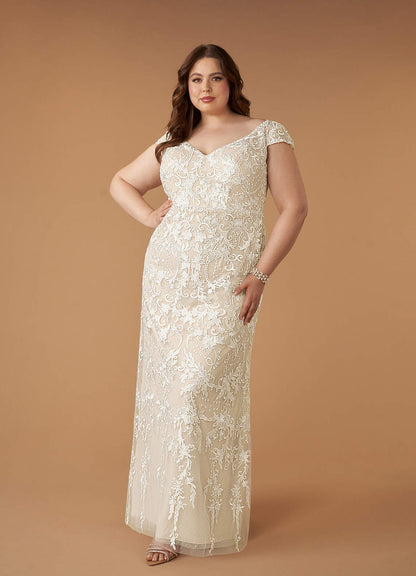 Diamond White Champagne Sheath V-Neck Sequins Lace Dress