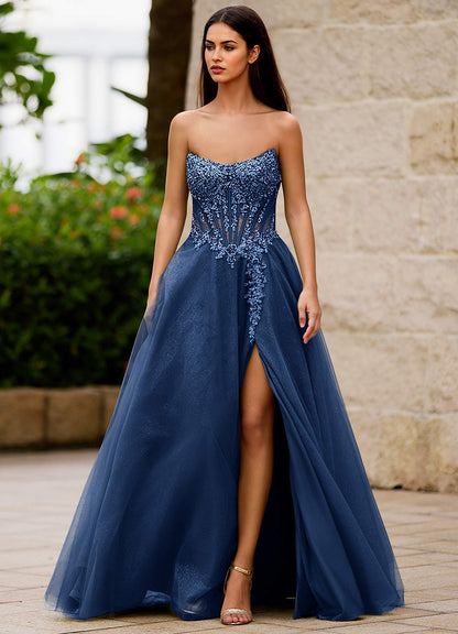 Brilliance Navy Glitter Prom Dress