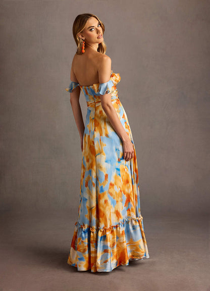 Frida Blue Caribbean Print Maxi Dress