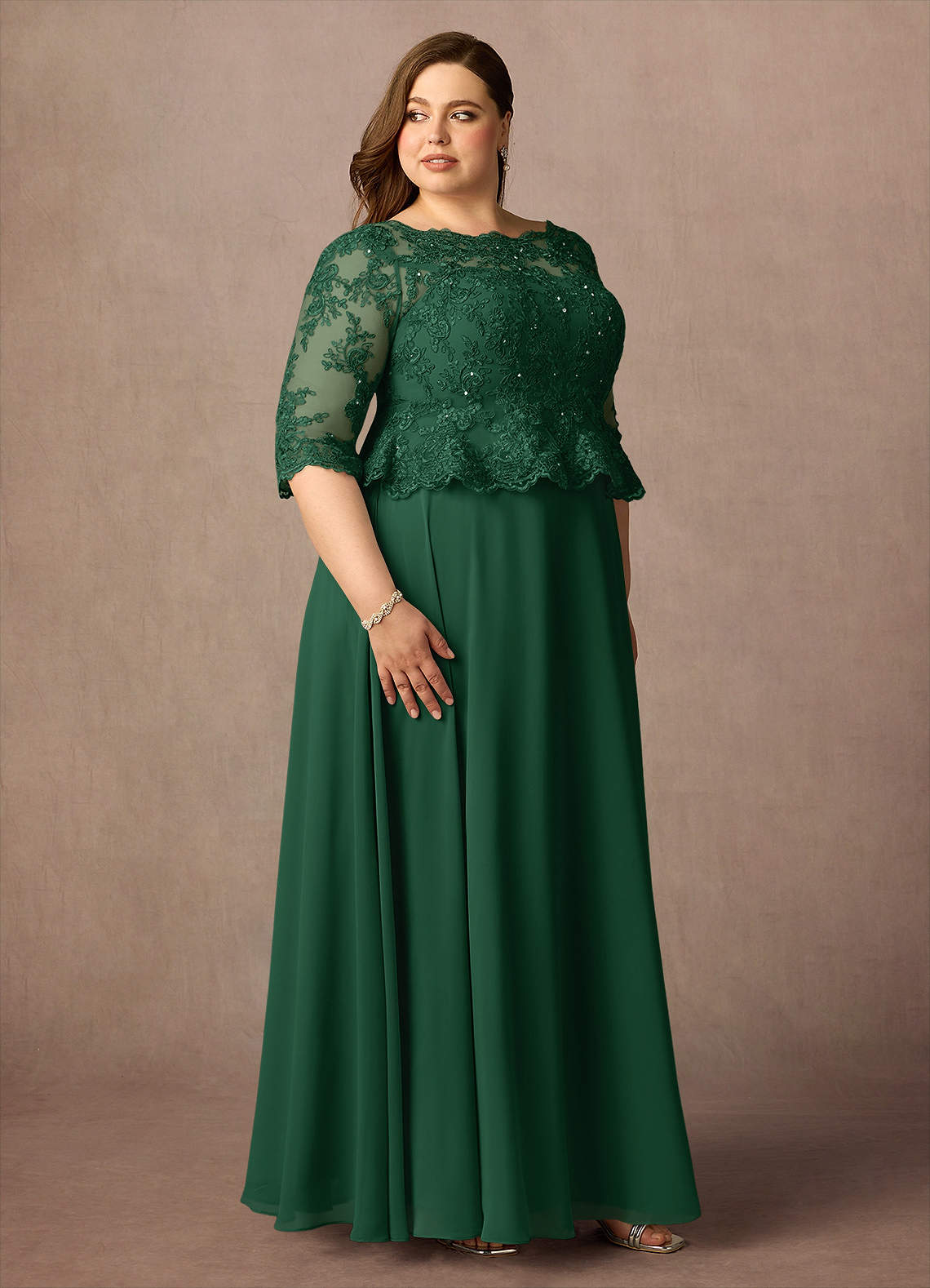 Dark Green A-Line Boatneck Sequins Chiffon Dress